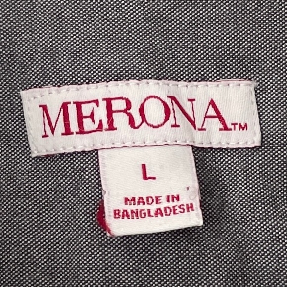 Merona Men's Gray Long Sleeve Button down Shirt Cotton Pocket - Picture 6 of 8